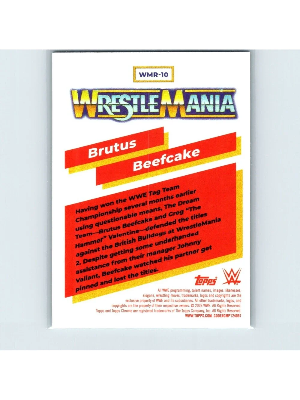 2026 Topps Chrome WWE Brutus Beefcake WMR-10 WrestleMania Recall Aqua /199